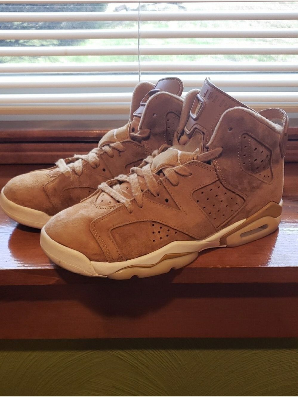Nike Air Jordan 6 Retro High-Top Suede Sneakers in Wheat